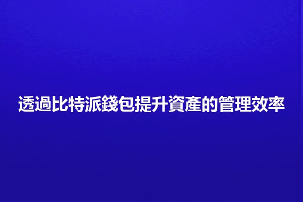 透過比特派錢包提升資產的管理效率💰🔑